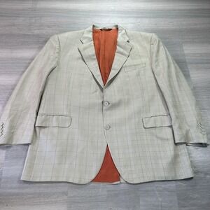 Coppley Black Label Blazer Mens 46 Beige Silk Wool Plaid Sport Coat Jacket